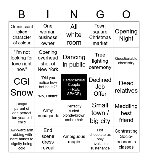 Hallmark Christmas Movie Bingo Card