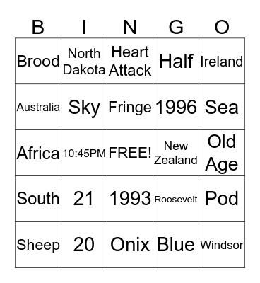 Trivia Bingo Card