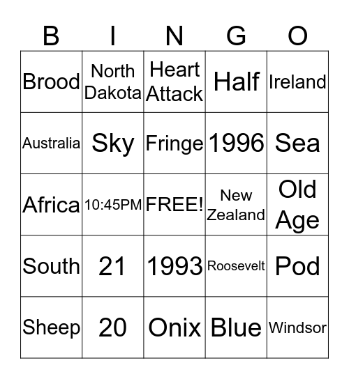 Trivia Bingo Card