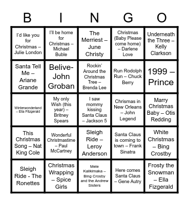 Christmas Disco Bingo Card