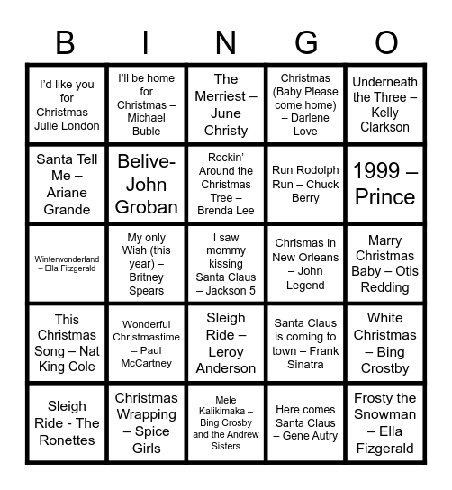 Christmas Disco Bingo Card