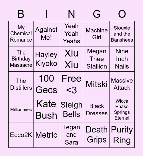 What music do we have in common? Bingo Card