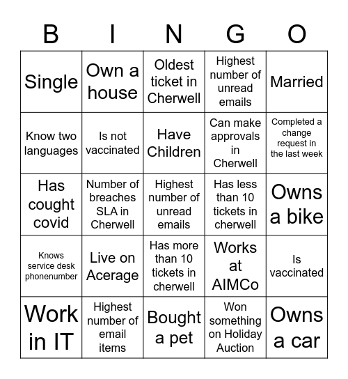 Work Bingo - SDS Bingo Card