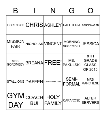 ST. THERESAS SCHOOL BINGO Card