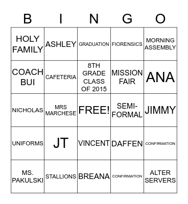 ST. THERESAS SCHOOL BINGO Card