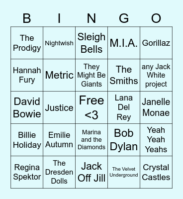 what music do we have in common high school edition Bingo Card