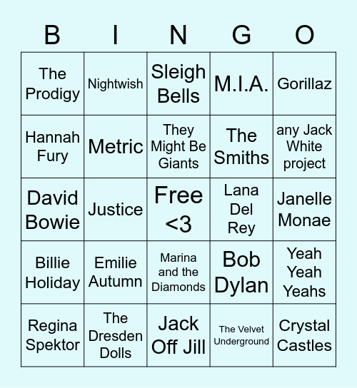 what music do we have in common high school edition Bingo Card