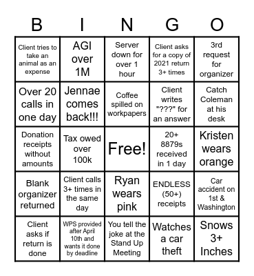 Tax Season (Admin) Bingo Card