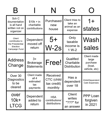 Tax Season (Intern) Bingo Card