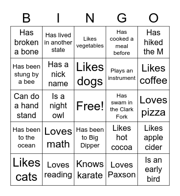 Winter Bing Bingo Card