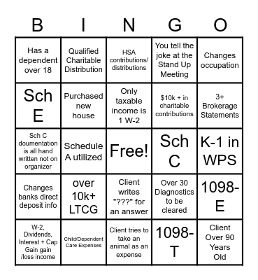 Tax Season (Intern) Bingo Card