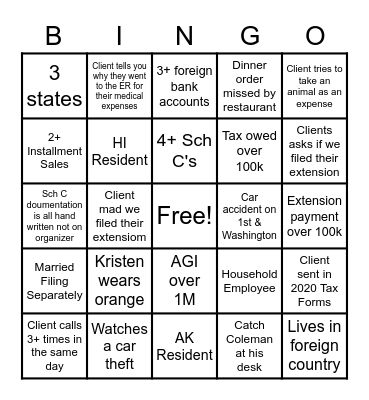 Tax Season (Individual) Bingo Card