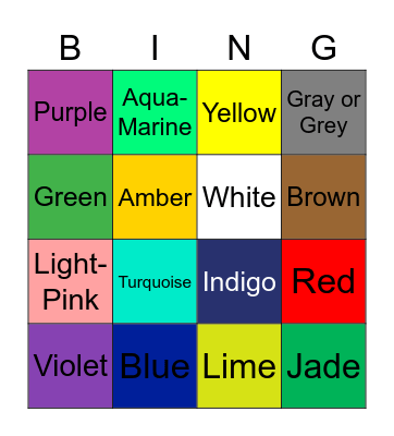 Colors Bingo Card