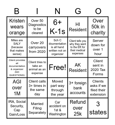 Tax Season (Individual) Bingo Card