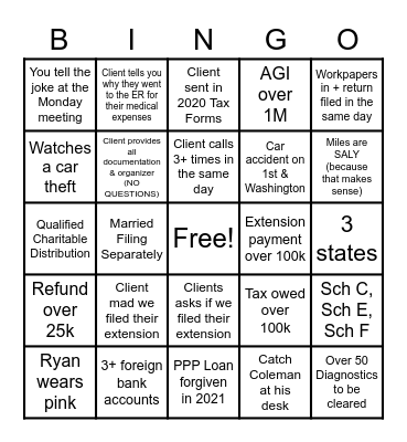 Tax Season (Individual) Bingo Card