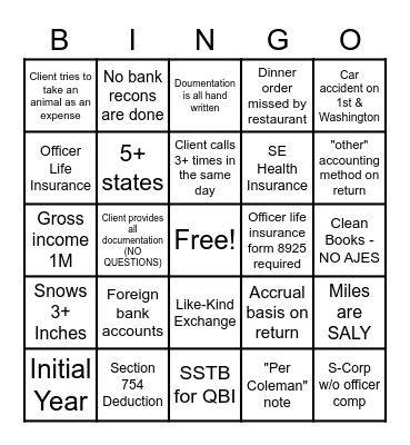 Tax Season (Entity) Bingo Card