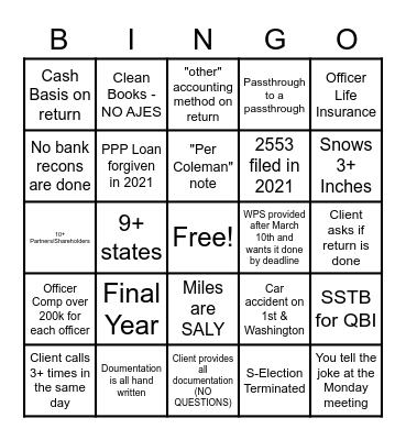 Tax Season (Entity) Bingo Card