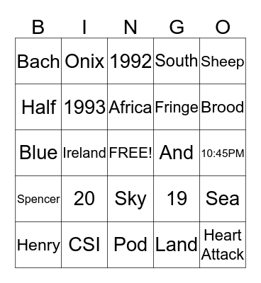 Trivia Bingo Card