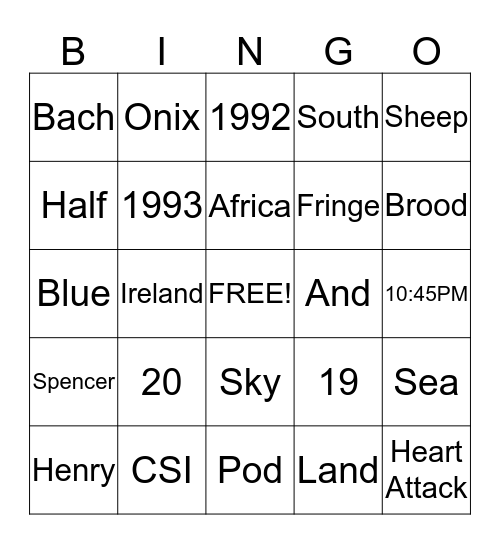 Trivia Bingo Card