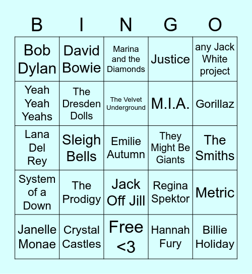 what music do we have in common high school edition Bingo Card