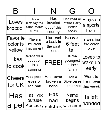 Get to Know You Bingo Card