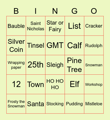 Christmas Bingo Card