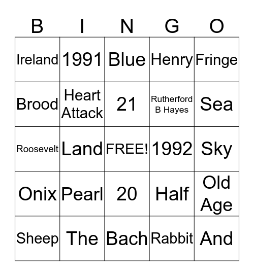 Trivia Bingo Card