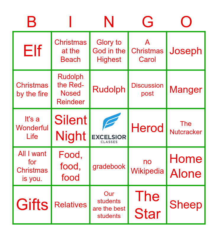 EXCELSIOR CHRISTMAS BINGO Card