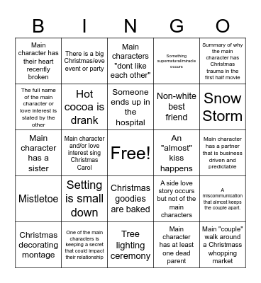 Christmas Movie Clichés Bingo Card