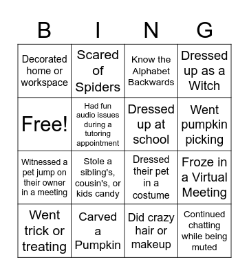 Halloween Bingo Card