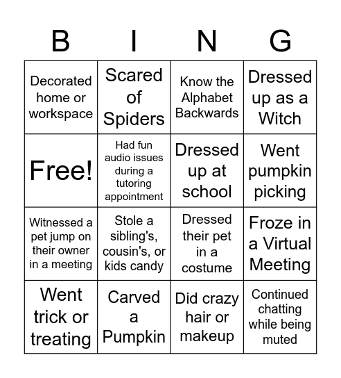 Halloween Bingo Card