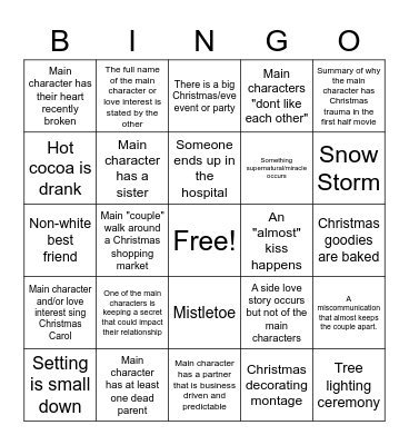 Christmas Movie Clichés Bingo Card