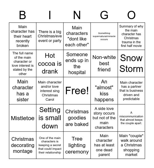 Christmas Movie Clichés Bingo Card