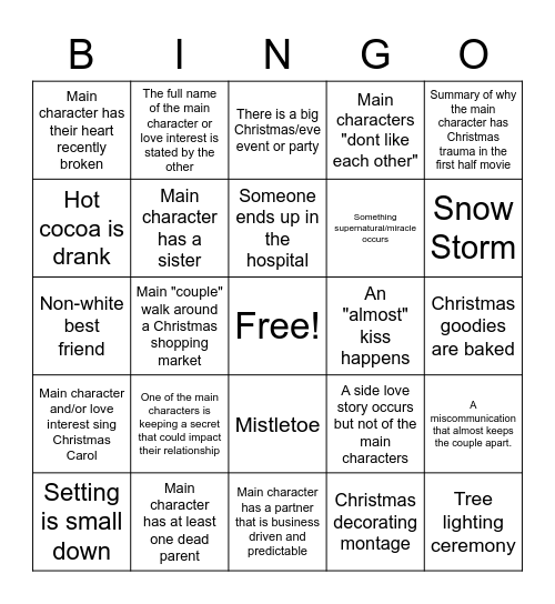 Christmas Movie Clichés Bingo Card