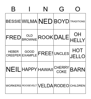 WINTERTON REUNION Bingo Card