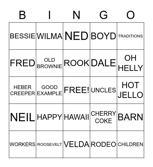 WINTERTON REUNION Bingo Card