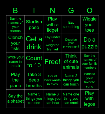 Grounding Techniques Bingo Card