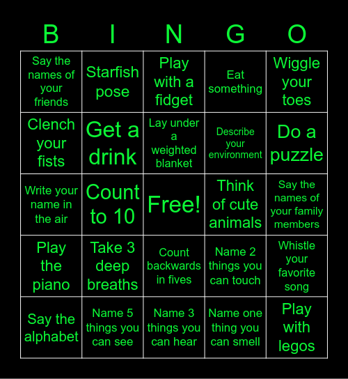 Grounding Techniques Bingo Card