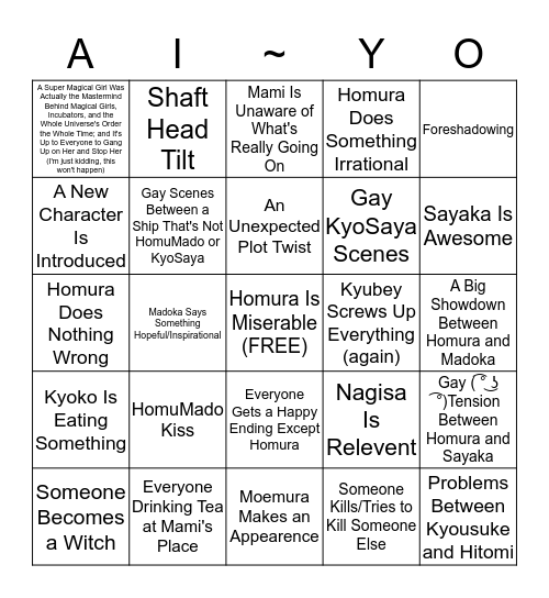 Madoka Magica Season II Bingo! Bingo Card