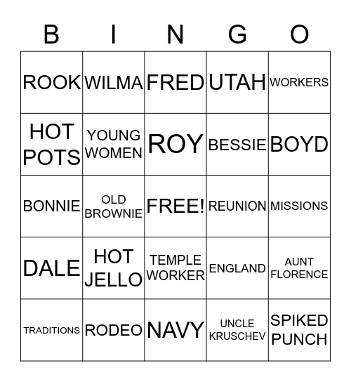 WINTERTON REUNION Bingo Card