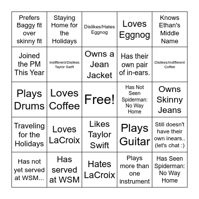 PM Christmas Party Bingo Card
