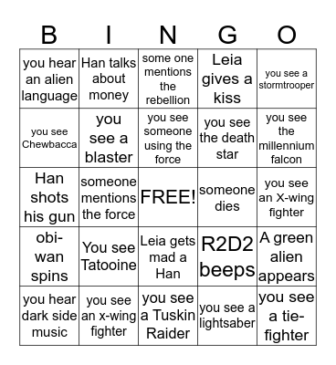 Star Wars: Episode IV Bingo Card