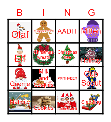 Christmas Pictures Bingo Card