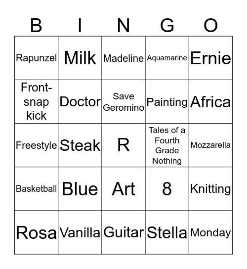 Maya's Favorite Things Bingo Card