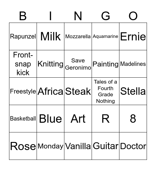 Maya's Favorite Things Bingo Card