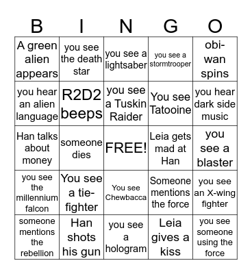 Star Wars: Episode IV  Bingo Card