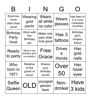 Grace Fabulous 50th Bingo Card