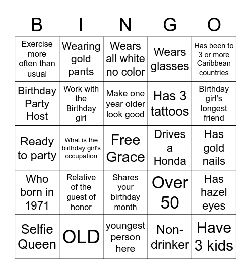 Grace Fabulous 50th Bingo Card
