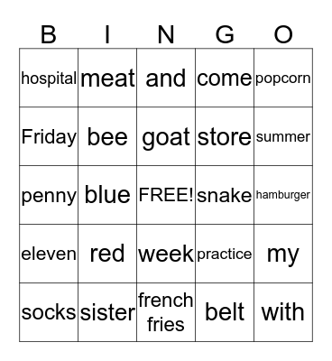 Sign Language Bingo Card