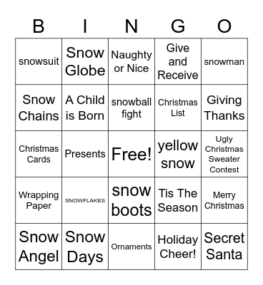 2021 Christmas Bingo Card